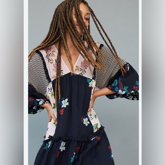 NWT Anthropologie Let Me Be Debra Floral Midi Dress Size MP Small Petite - Picture 2 of 15